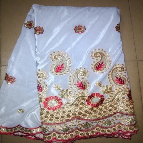 New high quality white color embroidered thick African lace fabric velvet material with gold sequins for sewing wedding dress