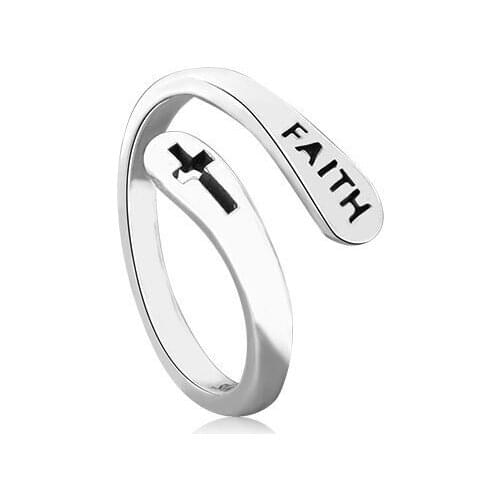Simple Fashion Cross Opening Adjustable Ring Vintage Silver Color Letter Rings For Women Men Minimalist Jewelry Metal Thin Ring