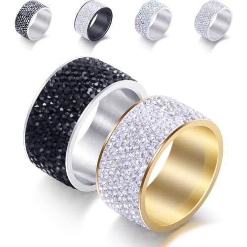 Mix Color 316L Stainless Steel 8 Row Crystal Pave Wedding Rings Birthday Gift Fashion Jewelry Rings for Girls Dropshipping