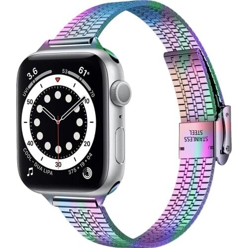 Thin Stainless Steel Strap For Apple Watch Band 44mm 40mm SE Series 6 Clasp Bracelet For Applewatch 3 42mm 38mm iWatch 5 4 Bands