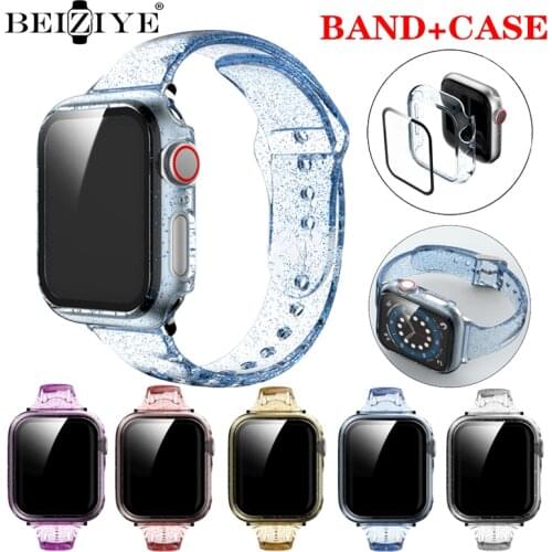 Glitter Strap+Protective Case For Apple Watch Band 42mm 38mm 40mm 44mm Silicone Strap Bracelet For iWatch Series 6 5 4 SE 3 2