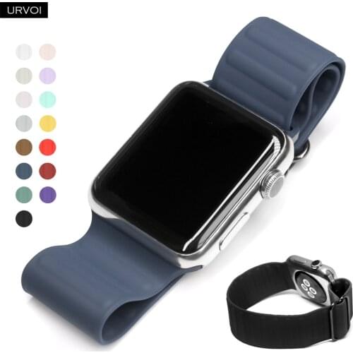 URVOI band for Apple Watch series 6 SE 5 4 3 2 1 silicone strap for iWatch stretchable wrist buckle leather link loop design