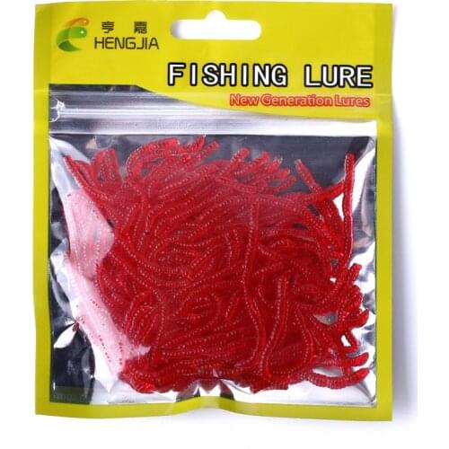 HENGJIA 200pcs Fishing Lures Smell Red Worm Soft Bait Worms Artificial Lures Simulation Earthworm Fishing Tackle