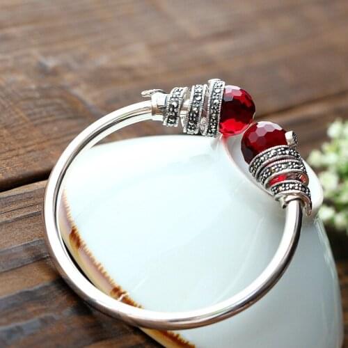 S925 Sterling Silver Jewelry Wholesale Handmade Retro Thai Silver Bangle Open Ended Female Bangle Fashion
