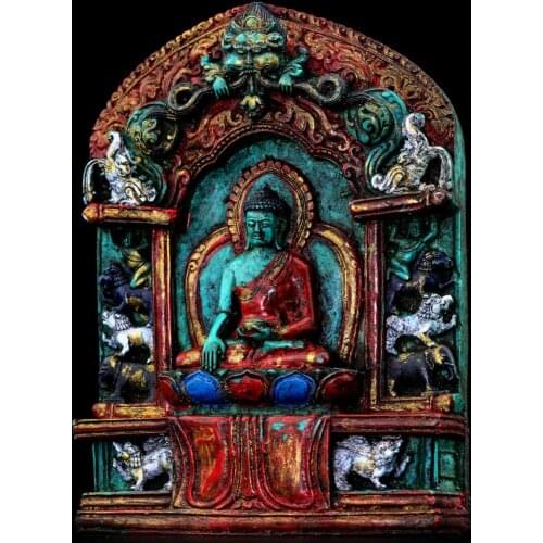 Sakyamuni Buddha, Tibetan Buddhism, Tibetan Buddha statue, pine stone powder painting antique