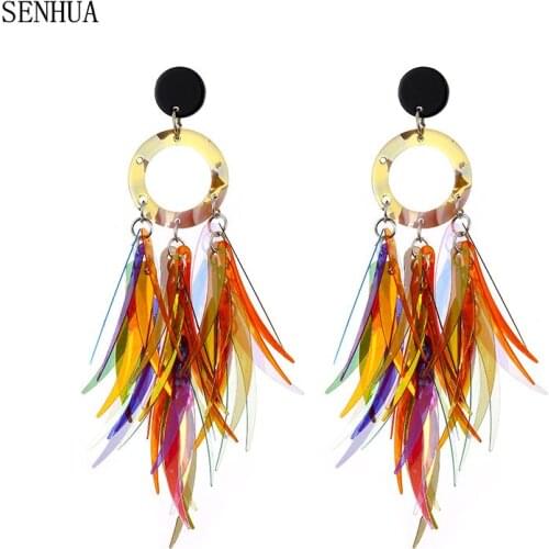 SENHUA Fashion Exaggerated Laser Tassel Earrings Bohemian Acrylic Acetate Earrings Colorful Party JewelryLadies Gift ME248