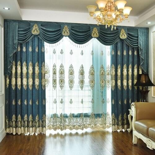 High-end European-style Chenille Embroidery Curtains for Living Room Bedroom Study Villa Villa Embroidery Curtains Tulle Custom