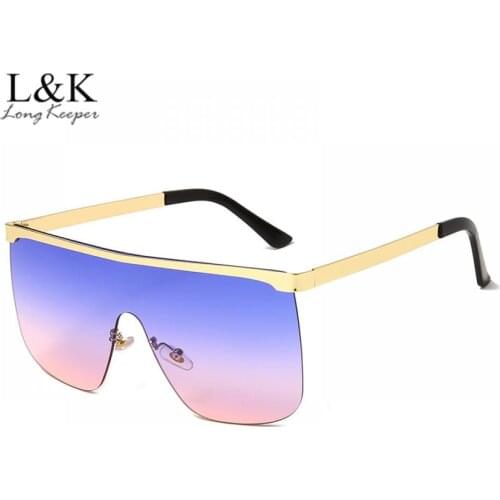 Oversized Sunglasses Women Luxury Brand Designer Square Sun Glasses Female Rimless One-Piece Flat Top Men Eyewear UV400 Shades