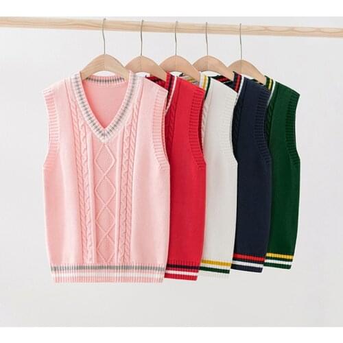 Girls Sweaters Sleeveless Pullover Sweater for Boys Knitted Vest School Uniform Children V-neck Waistcoat Knitted Cotton Clothes