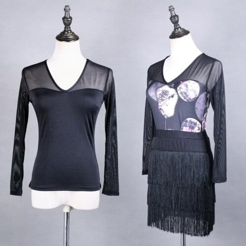 Women Latin Dance Lace Mesh Long Tops Adult Ballroom Ladies Ballet Practice Clothing Female Stage Performance Dancing Clothing