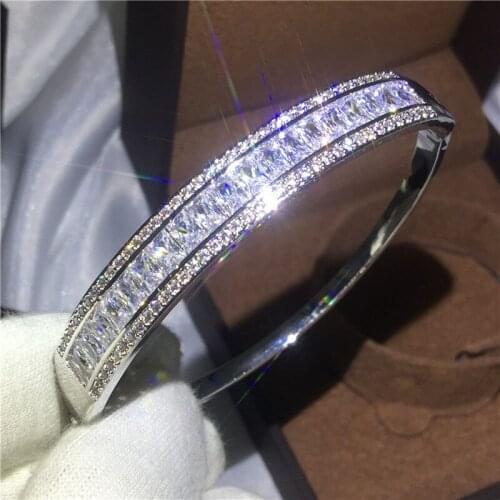 Charm Female bracelet Princess cut 5A cubic zirconia White Gold Filled Party Engagement bangle for women wedding accessaries
