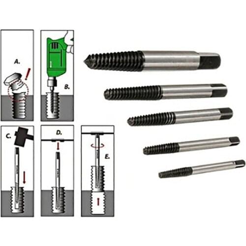 5/6 Pcs Screw Extractor Center Drill Bits Guide Set Carbon Steel Metric Broken Damaged Bolt Remover 3-22mm Screw Extractor