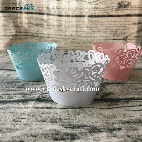 50pcs/lot free shipping Lace heart Laser Cut Wedding Cupcake Wrappers Liners Baking Cup Birthday Party decoration ,23 colors