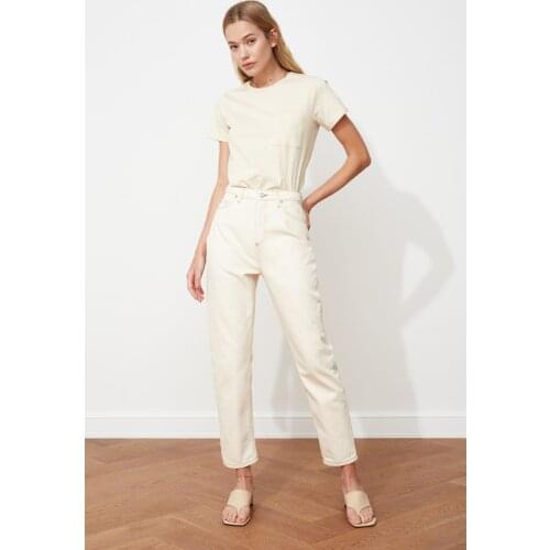 Ecru High Bel Mom Jeans High Quality Elite Women 'S Jeans Pants