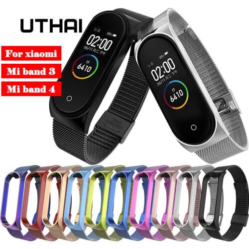 UTHAI S15 Metal Stainless Steel Strap For Xiaomi Mi Band 4 Wrist Strap For Xiaomi Miband 3 4 Bracelet For Mi Band 4