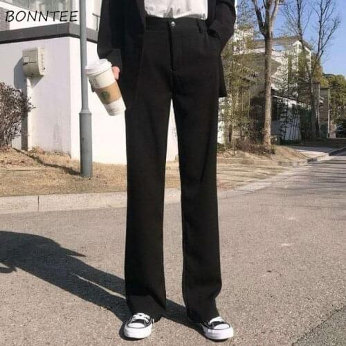 Wide Leg Pants Women Trendy All-match High Waist Students New Loose Simple Solid Trousers Pockets Black Summer Female Casual BF