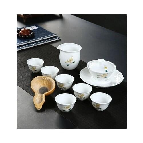 Kung Fu Tea Set Modern Minimalist Home Hand-painted Ceramics Gaiwan Teacup Japanese-style White Porcelain Office Teaware Set