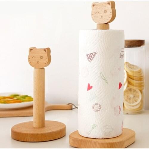 Wooden Cat Styling Paper Towel Holder Creativity Kitchen Paper Towel Dispenser with Weighted Base Decorative Shelf