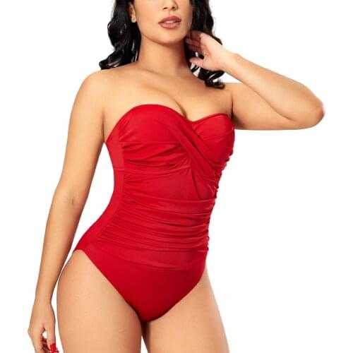 Womens Bandeau One Piece Swimsuit B-H Removable Halter Strap Bathing Suits