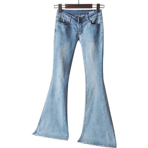 High-waisted Denim Pockets Buttons Washed Straight Trousers Stretchy Slim Sexy Womens Wide-leg Denim Trousers