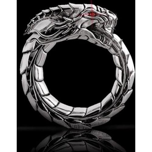 Gothic Punk Vintage Stainless Steel Dragon Ring Men Amulet Dragon Mythology Animal Mens Ring Retro Viking Dragon Ring Jewelry