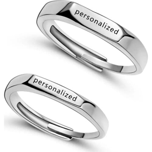Rinhoo Personality Rings For Women Men Stainless Steel Engraved Name Letters Word Ring Jewelry Couple Lover Valentines Day Gift