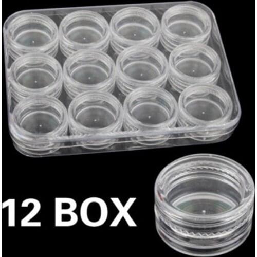 12Pcs/Box Portable Storage Container Round Bottle Transparent Case Container Nail Art Rhinestone Glitter Dust Holder Pot Bottle