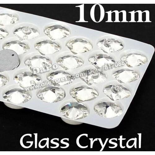 100pcs Two Hole Rivoli 10mm (Foiled) Crystal Sew-on Stone White Clear Color Flatback Sewing on Rhinestones SF0016