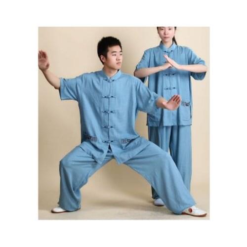 Summer Linen cotton Kung Fu Uniforms Short Sleeves Tai Chi Martial Arts Clothing Wingchun Taiji Wear Wu Shu Performance Suit