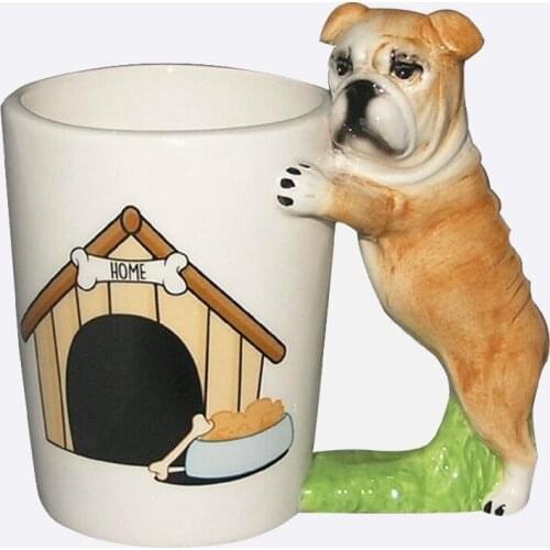 Cute Cartoon 3D Bulldog Yellow Dog Cup Home White Ceramic Cup Office Coffee Cup Strange Personality Send Friends Birthday Gifts