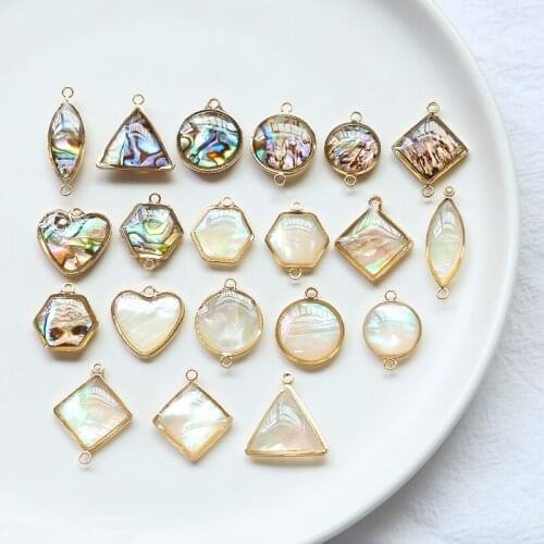 Min order 20pcs/lot geometry round/square/heart shape Shell decoration copper charms diy jewelry necklace/earring accessory