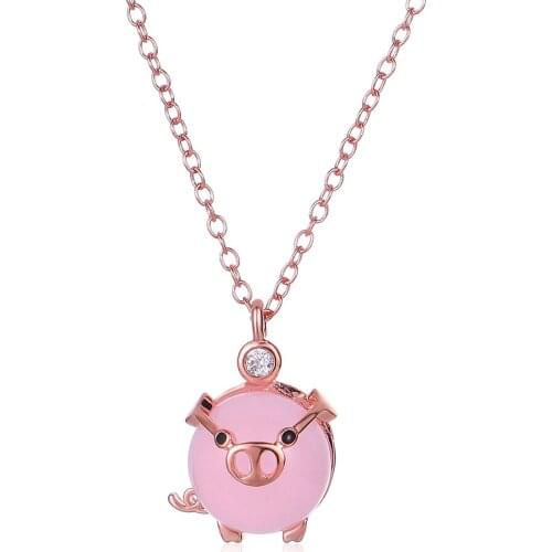 Fashion Zircon Lovely Pink Pig Pendant Necklaces For Women Girls Cute Long Crystal Lucky Pig Necklace Female Jewelry Party Gift