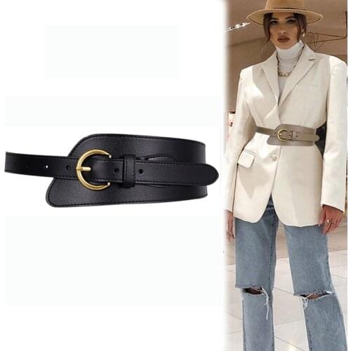 Fashion Punk Rocker Wide Belts For Women European Style HOT Classlic Metal Pin Buckle Black Soft PU Leather Irregular Waistbands