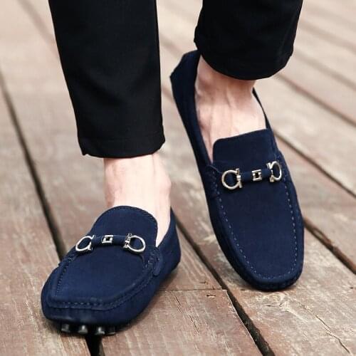 Mens Penny Loafers Moccasin Suede Leather Car Driving Shoes Slip on Men Flats Boat Shoes Mocassim Masculine Mocasines Blue