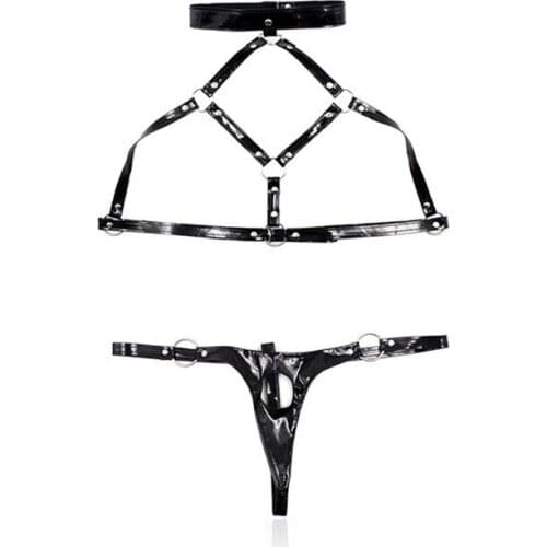 Male Underwear Sexy Crotchless Panties Patent Leather Mens Thongs G Strings with Hole Exotic Panties for BDSM Fetish Men Sex