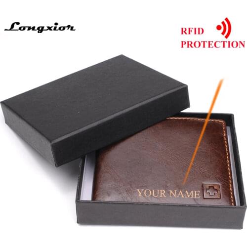 100% Genuine Leather Wallet Men New Brand Purses for men Black Brown Bifold Wallet RFID Blocking Wallets With Gift Box MRF7