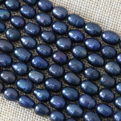 Real pearls 7-9mm Oval Freshwater Pearl Black Loose Natural Stone Beads For Jewelry Making DIY Gift Necklace Bracelet Strand 15"