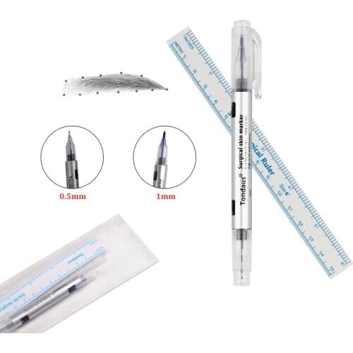 Newest Tebori Tattoo Accesories Surgical Skin Marker Eyebrow Pen Tattoo with Measuring Ruler Microblading Positioning Tool 1 Set