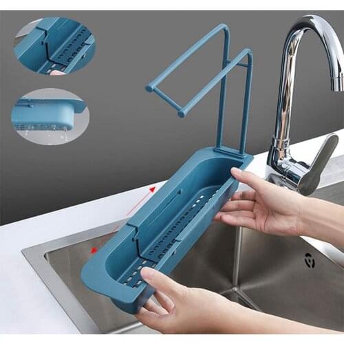 Telescopic Sink Shelf Kitchen Sinks Organizer Drain Sponge Holder Sink Drain Rack Storage Basket Drain Rack Gadgets Accessorie