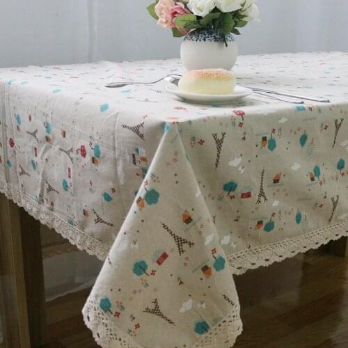 European Style Tower Pattern Rectangular Tablecloth Light Color Cotton and Hemp Table Cover Photo background cloth