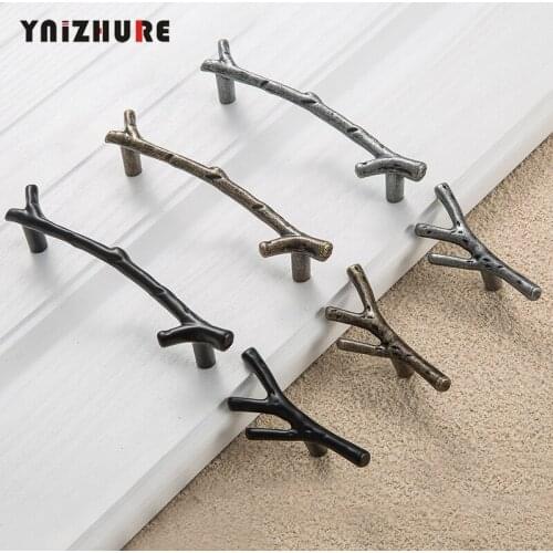 Fashion Tree Branch Furniture Handle 96mm 128mm Black Silver Bronze Kitchen Cabinet Handles Drawer Knobs Door Pulls Hardware