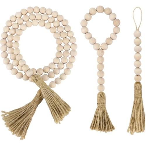 DIY macrame home decoration accessories Handmade wood Garland With Tassels Rustic Farmhouse Decor Ornaments Boho Wall Hanging