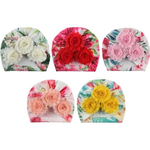 Fashion Handmade Flower Baby Girl Hats Newborn Printed Elastic Beanie Caps Polyester Cotton Hair Accessories Clothing Decoration
