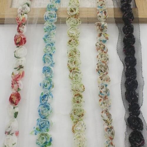 2y 2cm Classic Printed Chiffon Rose Lace Trim For Baby Girls Rompers Clothes Wedding Dress Sewing Craft Accessories