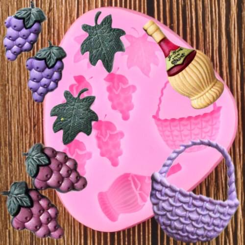 Wine Bottle Grape Silicone Mold Cupcake Topper Fondant Molds Cake Decorating Tools Polymer Clay Candy Chocolate Gumpaste Moulds
