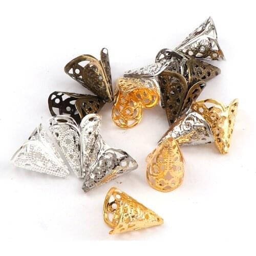15x16mm Vintage Filigree Metal Horn Hollow Flower Spacer Beads End Caps Pendant DIY Charms Connectors Jewelry Findings