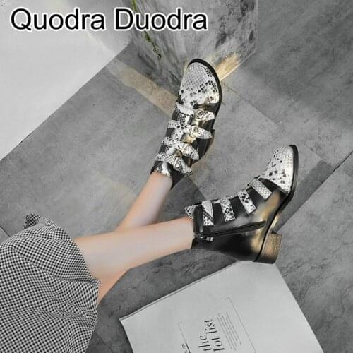 Women ankle martin boots new Winter Boots Snake print Hollow cut Round Toe shoes Punk Fashion Party Female Shoes Big Size 43