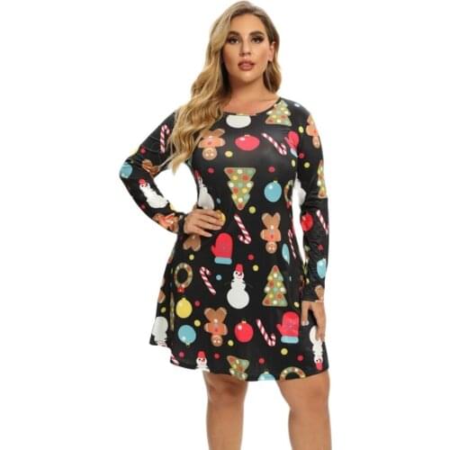 5XL Large Size Winter Women Dresses Casual Cute Printed Christmas Dress Casual 2021 Loose Party Short Dress Plus Size Vestidos