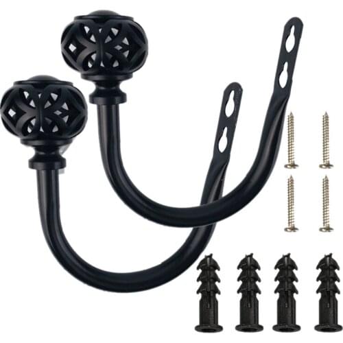 1 Pair of Metal Curtain Hooks - Retro Wall Mounted Curtain Hold Back Tiebacks Wall Hook Tassel Drapery Holder (Black)