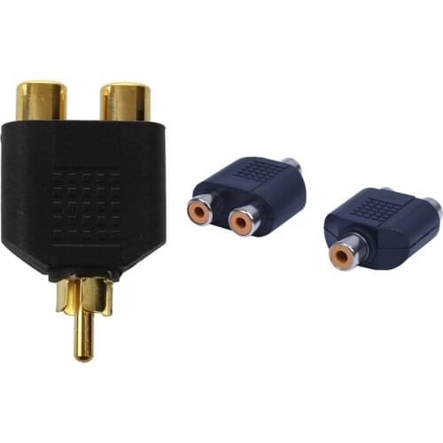 1 Pcs Gold Plated Splitter RCA Plug to 2 X RCA Sockets & 2 Pcs RCA AV Splitter Y Adapter 1 Female 2 Female, Black